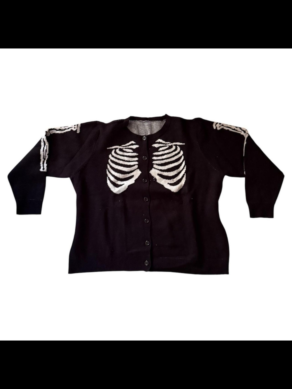torrid Black Cardigan with White Skeleton Ribcage Motif